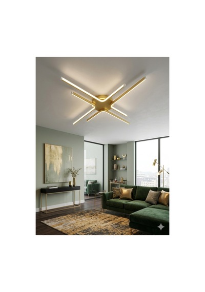 Yüksek Aydınlatmalı Kuzey Yıldızı Model Gold Tavan Plafonyer Led Avize, 3 Renk Aydınlatma