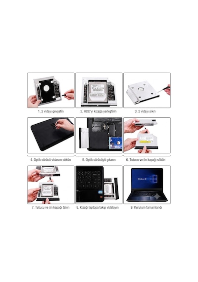 12.7 Mm Hdd Ssd Caddy Cd-rom Yerine Disk Takma Aparatı