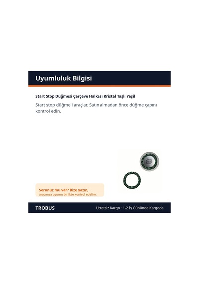 Trobus Start Stop Düğmesi Çerçeve Halkası Kristal Taşlı Yeşil