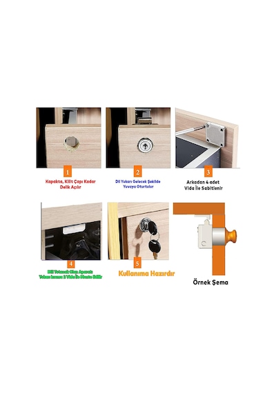 Ugr Kare Mobilya Çekmece Dolap Kilidi Nikel Krom 2 Anahtarlı Kilit 4x4 Cm 22 Mm 5 Adet