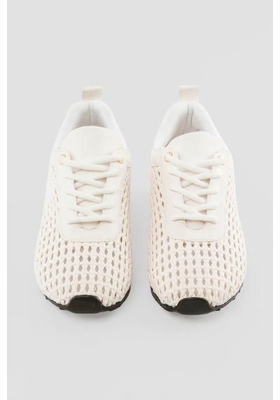 Mubiano Kadın Sneaker Örgülü Gümüş Detaylı Bağcıklı Spor Ayakkabı Nessa Beyaz Beyaz