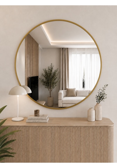 Effe Gold Metal Çerçeveli 90 Cm Yuvarlak Ayna