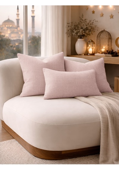 Br Perle Açık Pembe Keten Dokulu Dekoratif Kırlent Kılıfı Modern Salon Koltuk Yastığı