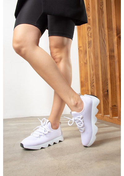 Günlük Kadın Sneaker Spor Ayakkabı Bağcıklı Triko Tırtıklı Kalın Taban Hafif Rahat Esnek Hava Alabilen 300 Beyaz - Siyah Günlük Kadın Sneaker Spor Ayakkabı Bağcıklı Triko Tırtıklı Kalın Taban Hafif Rahat Esnek Hava Alabilen 300 Beyaz - Siyah