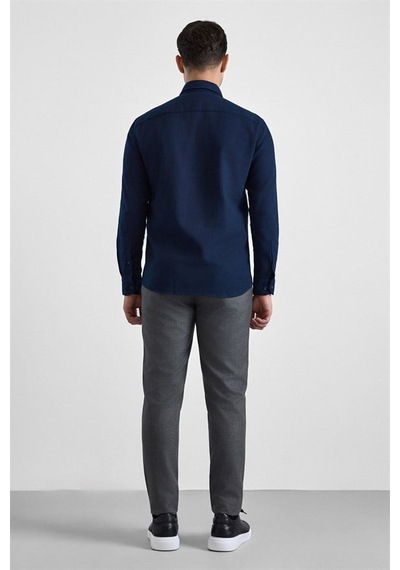 Süvari Lacivert Slim Düğmeli Yaka Düz Casual Gömlek Gm2008000264-m09