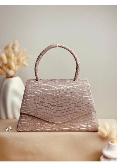 Elora Atelier Elora Liora Dalga Desenli Pudra Rose Gold Simli Çanta Çok Renkli