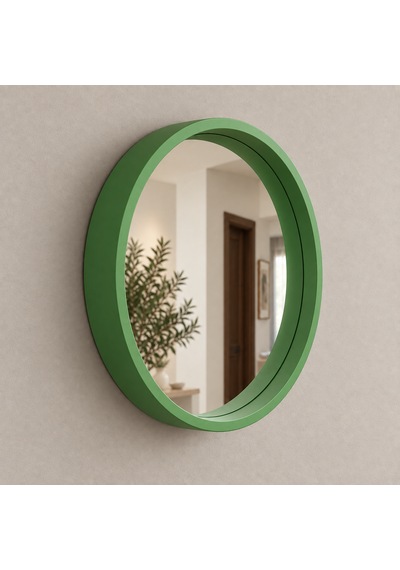 Dekoratif Duvar Aynası Yuvarlak Çerçeveli 60cm Yeşil Şifonyer Ve Makyaj Masası Üstü