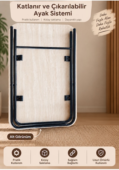 Katlanır Masa 60x90 Cm Yemek Masası Balkon Masası Traverten