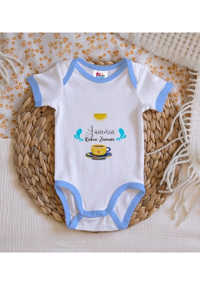 Bk Gift Bk Kids Annemin Kahve Zamanı Tasarımlı Mavi Bebek Body Zıbın-1 12-18 Ay