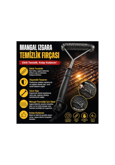 Barbekü Mangal Izgara Teli Temizlik Fırçası Paslanmaz Çelik Tel Ergonomik Saplı Güçlü Temizlik - 899500808