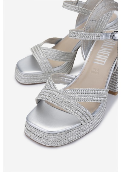 Valmenti Kadın Vegan/tekstil Topuklu Sandalet 1141 Havana-002 Bn Sndlt Y25 Sılver Rope Gümüş