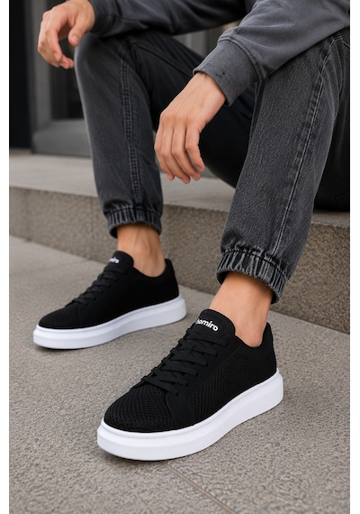 Günlük Rahat Taban Bağcıklı Sneaker Spor Ayakkabı Siyah Beyaz