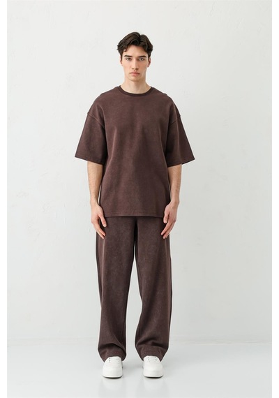 Vamos Baggy Fit Yıkamalı Eşofman Alt Kahverengi