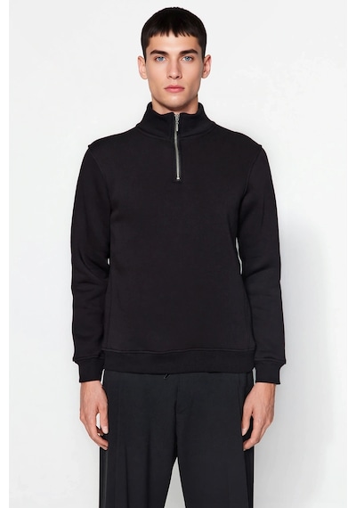 Benerly Erkek Dik Yaka Fermuarlı Standart Kol Regular Kalıp Sweatshirt Fo siyah