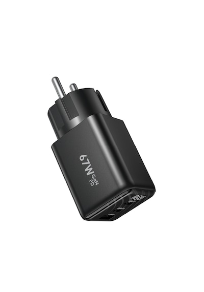 67w 3 Portlu Gan Hızlı Şarj Adaptörü - 2x Type-c + 1x Usb-a Şarj Cihazı Siyah