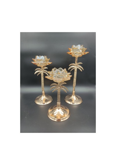Chacha Home Lüx Palmiye Şamdan Set 35 Cm/ 25 Cm/20 Cm Gold