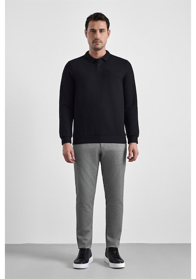 Süvari Siyah Regular Düz Fermuarlı Polo Yaka Sweatshirt Sw2013700028-s09