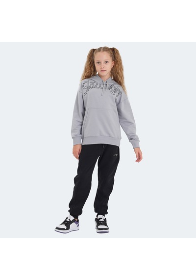 Slazenger LETTO Çocuk Kapüşonlu Cepli Taş Gri Sweatshirt