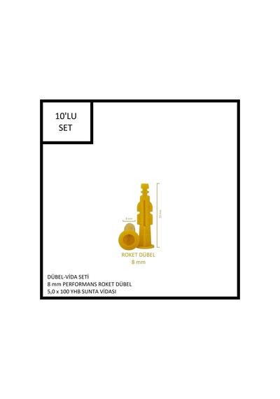 Dübel-vida Seti, Performans Roket Dübel 8 Mm, 5,0x100 Yhb Sunta Vidası, 10 Adet