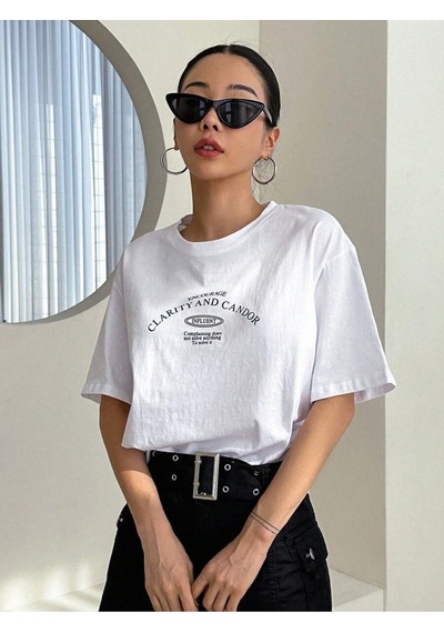 Uyguntarz Unisex Clarıty And Candor Baskılı Tasarım Tshirt Beyaz