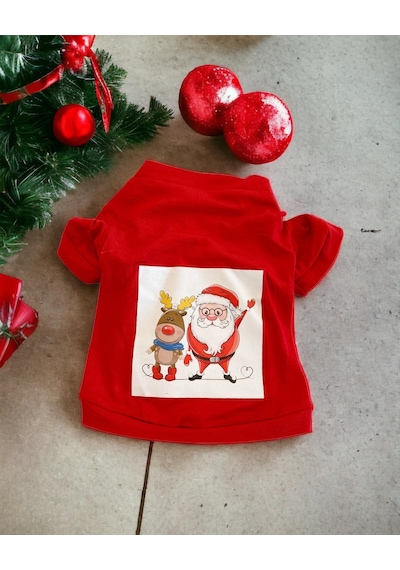 Santa And Friend Rudolph Köpek Tişörtü Yılbaşı Noel Christmas Köpek Elbisesi
