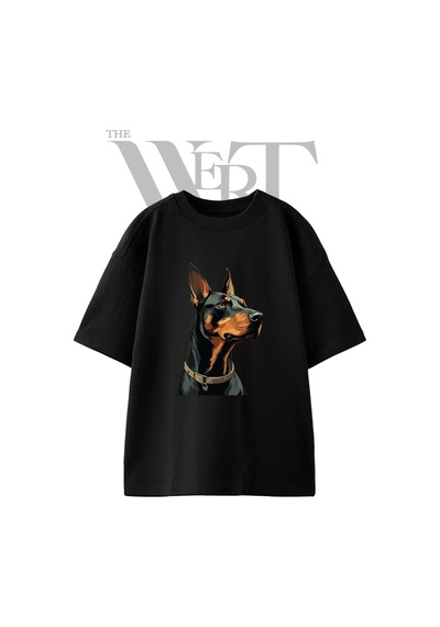 Thewert Doberman 2 Tasarım Baskılı Ünisex Siyah Oversize T-shirt