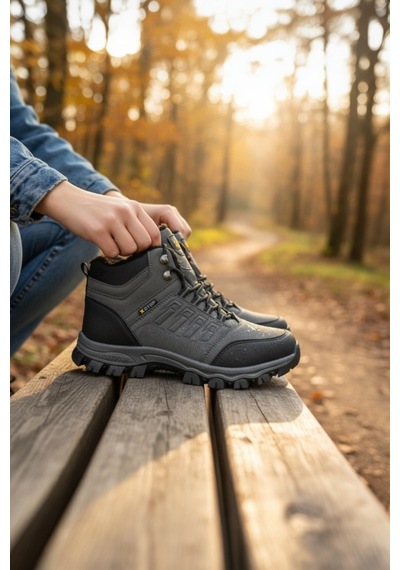 Enoch Erkek Siyah Waterproof Kürklü Outdoor Trekking Ve Kışlık Bot Füme - Siyah