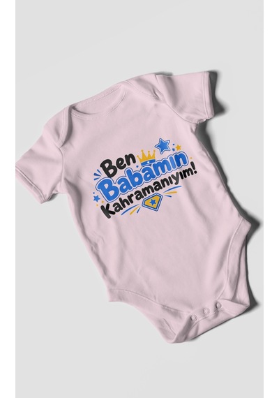 Morivokids Ben Babamın Kahramanıyım Kısa Kollu Bebek Body %100 Pamuk Bebe Pembe