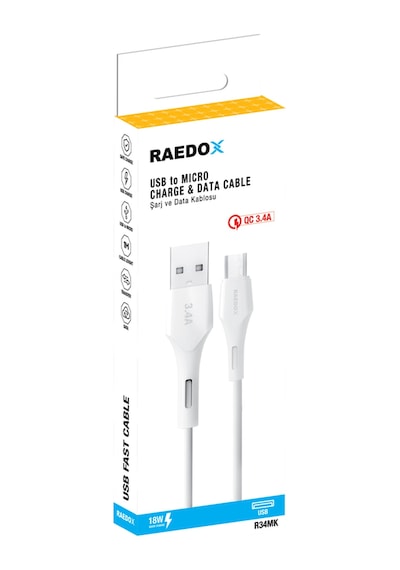Raedox Usb To Micro 18w 3.4a Hızlı Kablo
