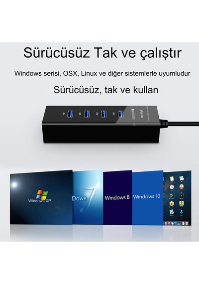 Portatif 4 Girişli Usb Çoklayıcı Usb Hub 3,0 Laptop Uyumlu