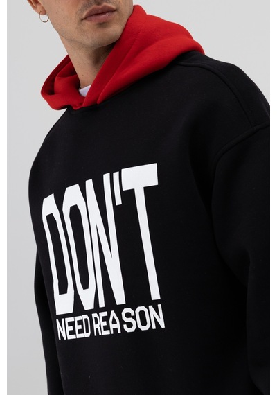 Vamos Çift Renk Baskılı Oversize Sweatshirt V70-92 Siyah