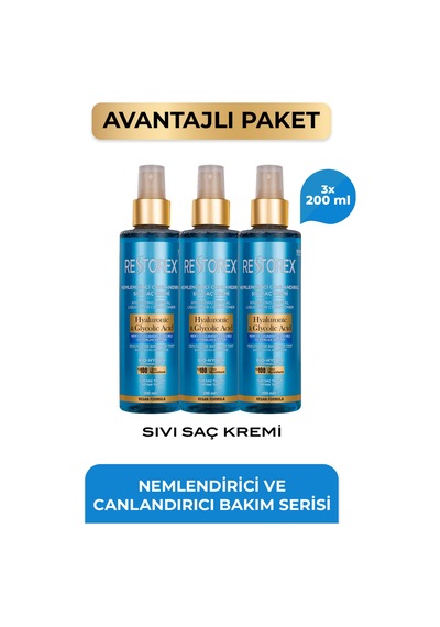 Hyaluronic Glycolic Acid Nemlendirici Canlandırıcı Sıvı Saç Kremi 3 X 200 Ml