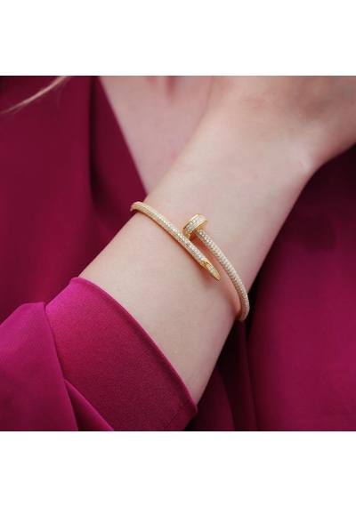 Crtr Çivi Model Zirkon Taşlı Gold Kaplama Gümüş Bileklik Gümüş