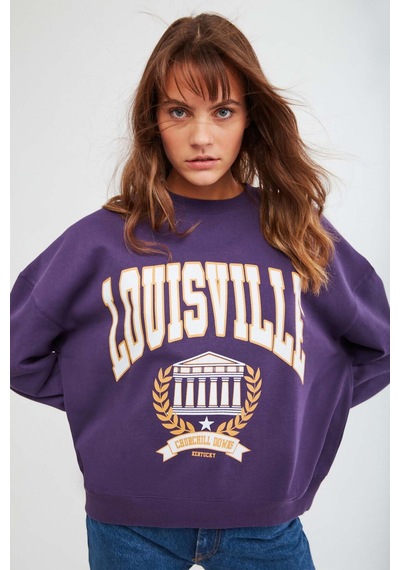 ETHIQUET RA ONA Kadın Oversize Yumuşacık İçi Polarlı Organik Pamuklu Baskılı Yuvarlak Yakalı or Sweatshirt
