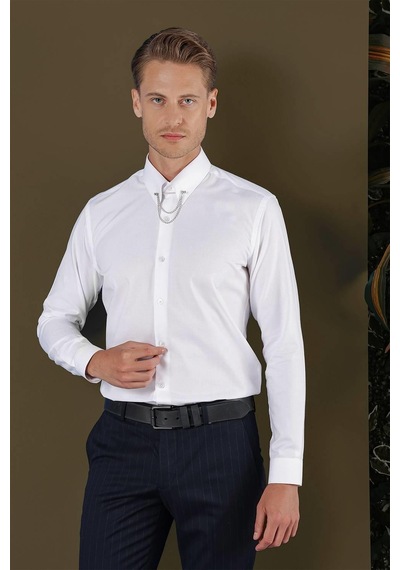 Efor Gk 702 Slim Fit Beyaz Klasik Gömlek Beyaz