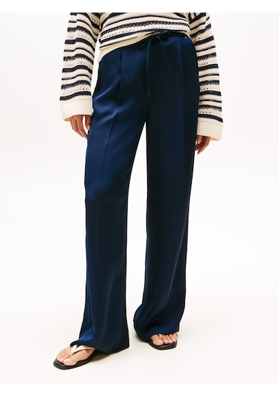 Tommy Hilfiger Sateen Tıe Rlxd Straıght Pants Kadın Mavi Pantolon - Ww0ww47171 Mavi