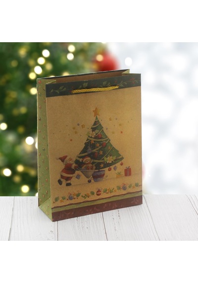 6 Adet 15X20Cm Kraft Karton Çanta Çam Ağaçlı