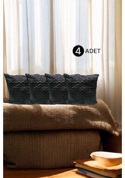 Bohem 4'lü Dekoratif Yastık Kılıfı Kırlent Kılıfı 43x43 Cm Antrasit Antrasit