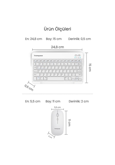 Tablet Ve Telefonlar İçin Bluetooth - Wireless Klavye Ve Mouse Set - Beyaz Diğer