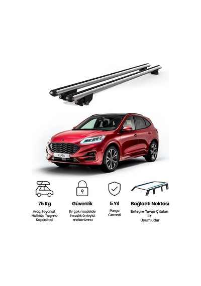 Kanca Ford Kuga 2020 Ve Sonrası Uyumlu Gri Kilitli Ara Atkı 130cm Port Bagaj Tavan Barı