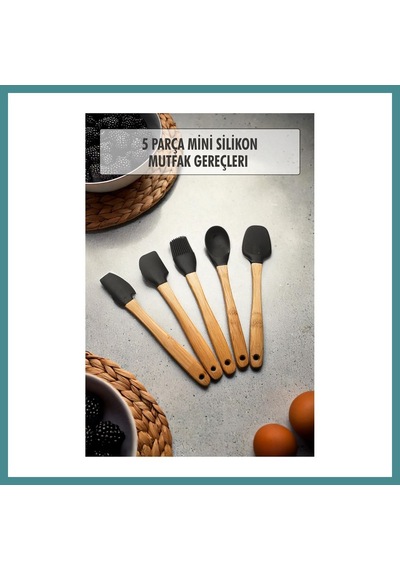 Trendexa 5 Parça Bambu Saplı Mini Supatula Seti Mac Çok Renkli