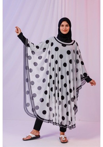 Tarzını Seç Kimono Pareo - Tesettür Pareo - Puantiyeli Beyaz 240x135 Cm Çok Renkli