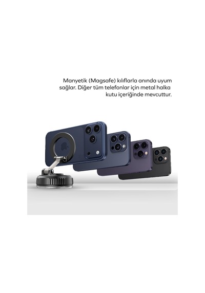 Tr Magsafe Uyumlu 360 Mıknatıslı Ayarlanabilir Araç İçi Telefon Tutucu Kilitli Vakumlu Masa Dolap Cam Diğer