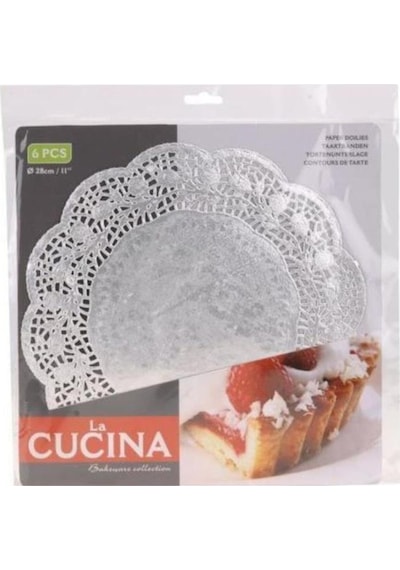 Dantel Gümüş Renkte Kağıt Pasta Kurabiye Kek Altlığı 29 Cm