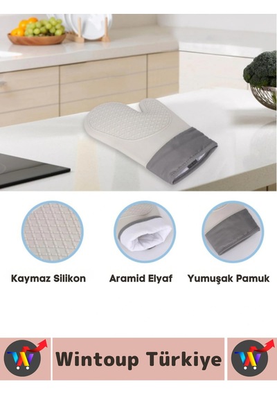Kaymaz Yanmaz Fırın Ocak Tencere Izgara Mutfak Yüksek Isıya Dayanıklı Silikon Fırın Eldiveni 1 Adet