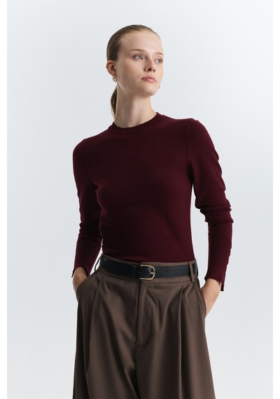 Antioch Basic Düz Triko Kazak Bordo