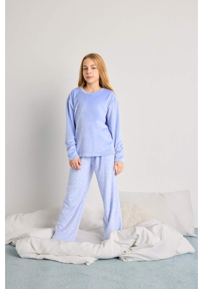 Defacto Pijama Takımı Polar Uzun Kollu Üst Uzun Alt Kız Çocuk D1068a825wnbe250 Mavi-be250