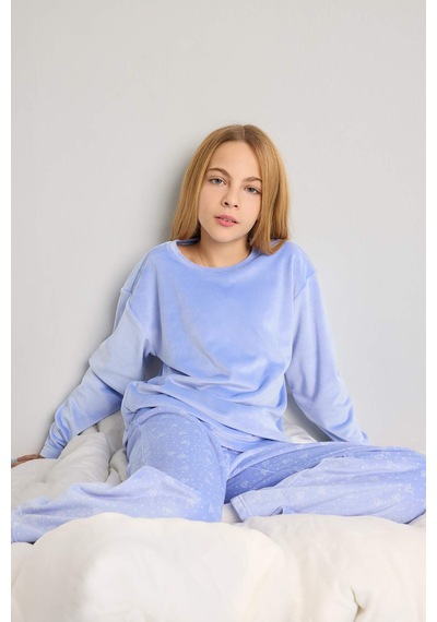 Defacto Pijama Takımı Polar Uzun Kollu Üst Uzun Alt Kız Çocuk D1068a825wnbe250 Mavi-be250