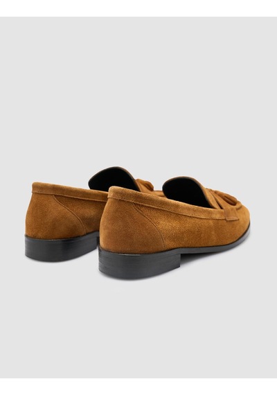 %100 Hakiki Deri Taba Süet Kadın Loafer Taba