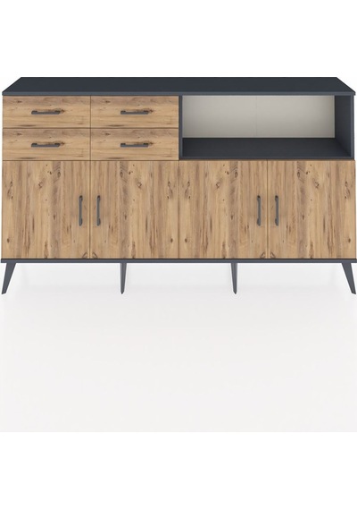 Arges Konsol 4 Raflı 4 Çekmeceli 4 Kapaklı 176x30x99 Antrasit-çam Atlas Çam - Antrasıt